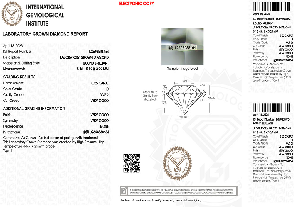 698588464 Viên Kim Cương Lab-grown IGI 5.1ly D VVS2 QDAK25101800012