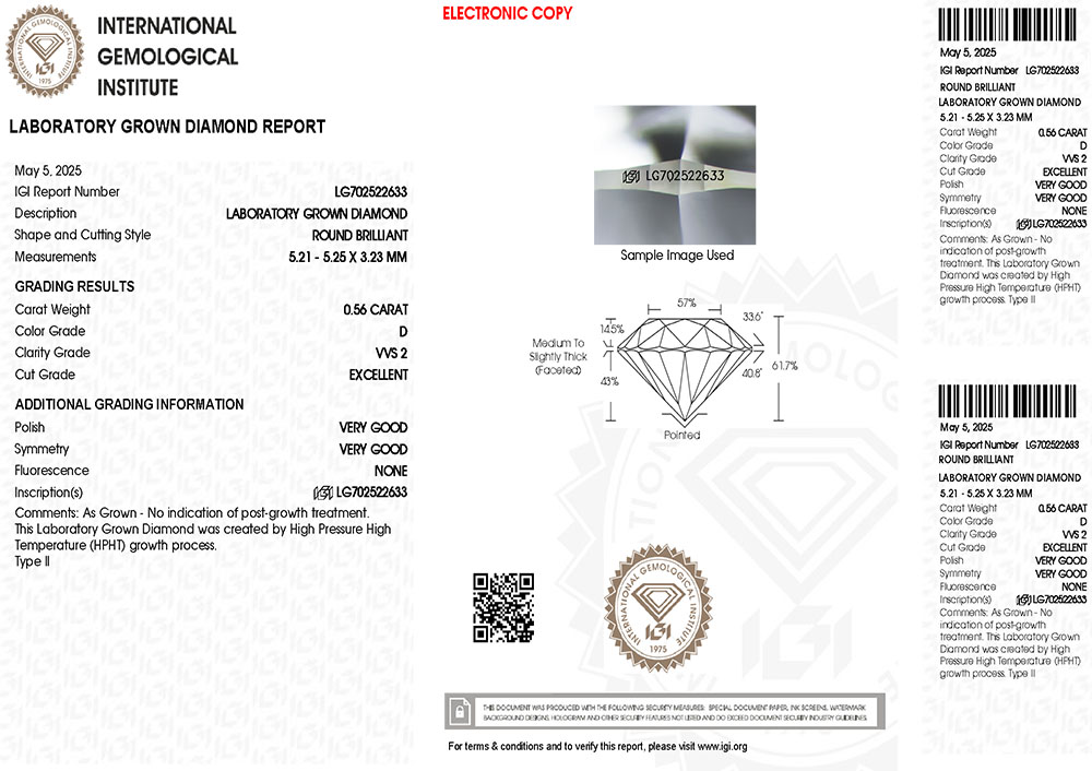 702522633 Viên Kim Cương Lab-grown IGI 5.2ly D VVS2 QDAK25101800013