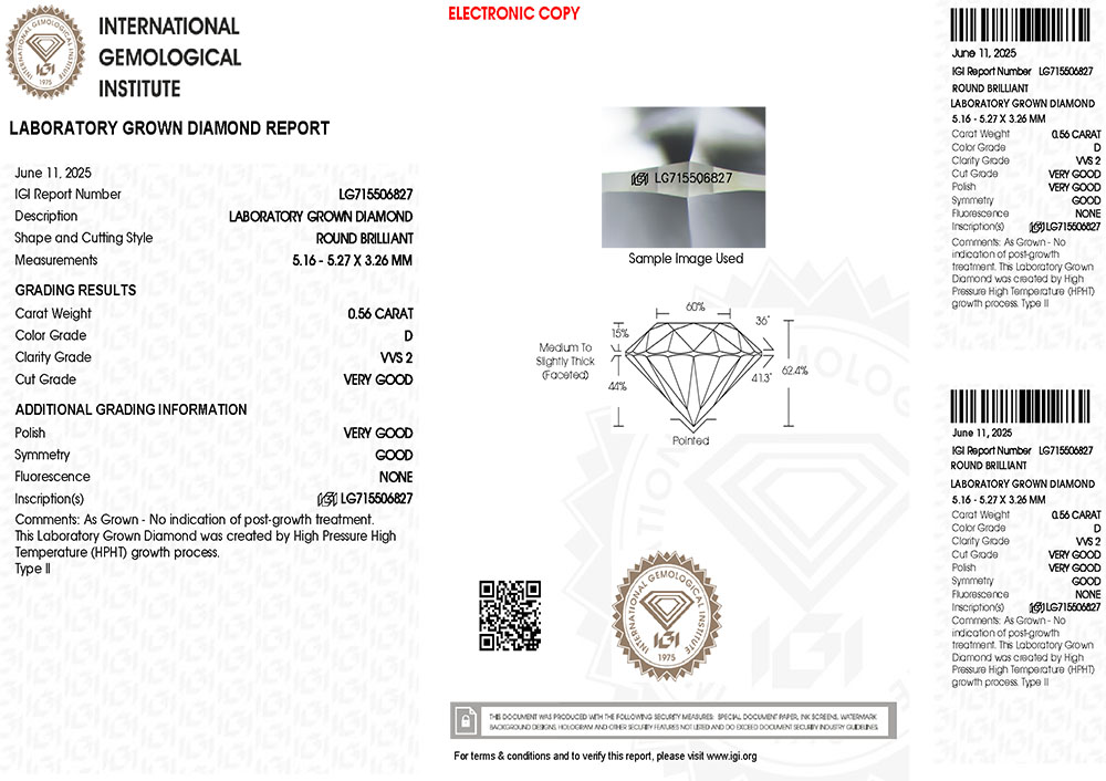 715506827 Viên Kim Cương Lab-grown IGI 5.1ly E VVS2 QDAK25101800014