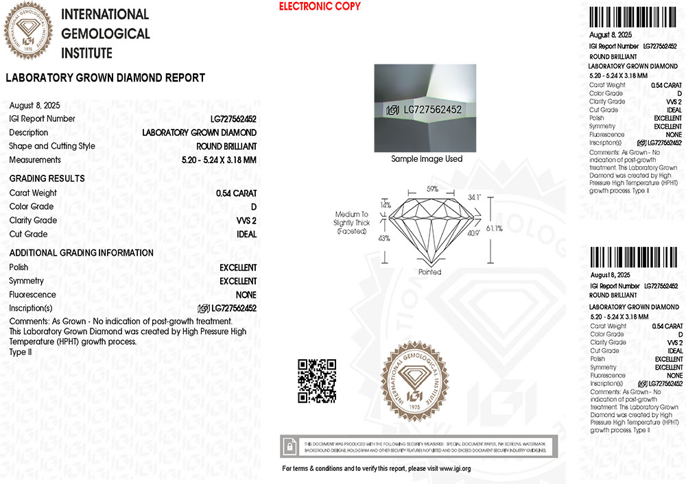 727562452 Viên Kim Cương Lab-grown IGI 5.2ly D VVS2 QDAK25101800010