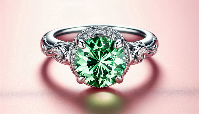 nhẫn đính đá moissanite xanh lá